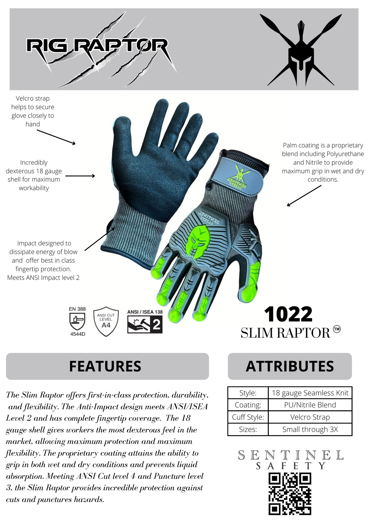 Slim Raptor 18 Gauge ANSI cut 4 light duty glove – Sentinel Safety